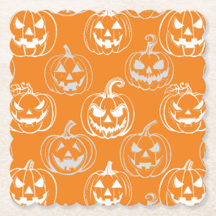 Jack-o-Laternen Muster.White Orange BG Untersetzer