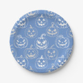 Jack-o-Laterterns Muster.White L blue BG Pappteller (Vorderseite)