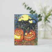 Jack-O'-Lattern und Schwarze Katzen Postkarte (Stehend Vorderseite)
