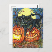 Jack-O'-Lattern und Schwarze Katzen Postkarte (Vorne/Hinten)