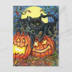 Jack-O'-Lattern und Schwarze Katzen Postkarte