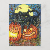 Jack-O'-Lattern und Schwarze Katzen Postkarte (Vorderseite)