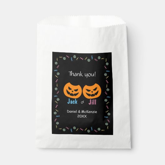 Jack oder Jill O-Lantern Gender Reveal Vielen Dank Geschenktütchen (Vorderseite)