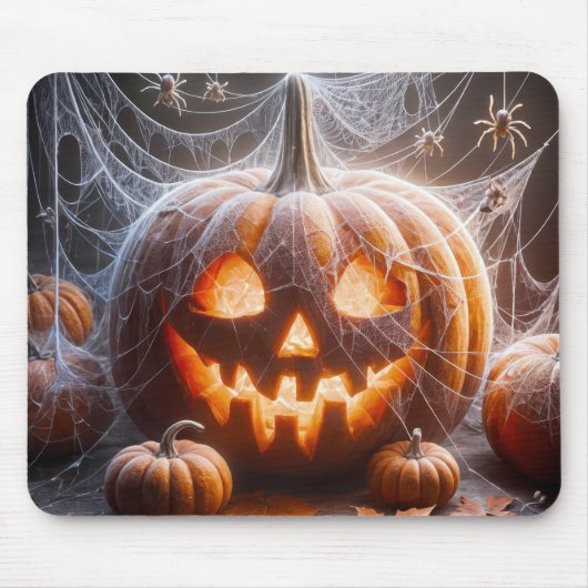 Jack-oder-Lantern mit Spinnennetzen Mousepad (Vorne)
