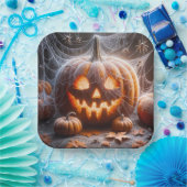 Jack-oder-Lantern mit Spinnennetzen Pappteller (Party)