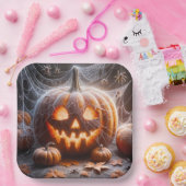 Jack-oder-Lantern mit Spinnennetzen Pappteller (Party)