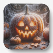 Jack-oder-Lantern mit Spinnennetzen Pappteller (Vorderseite)