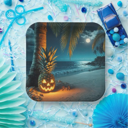 Jack-oder-Laterne Ananas am Strand Pappteller (Party)