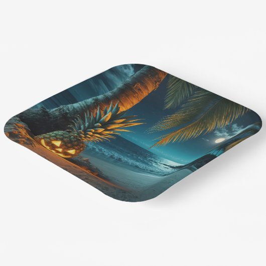 Jack-oder-Laterne Ananas am Strand Pappteller (Gewinkelt)