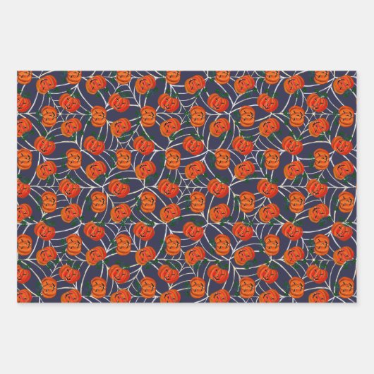 Jack o'lantern & Cobweb Pattern Kürbis Halloween Geschenkpapier Set (Vorderseite 3)