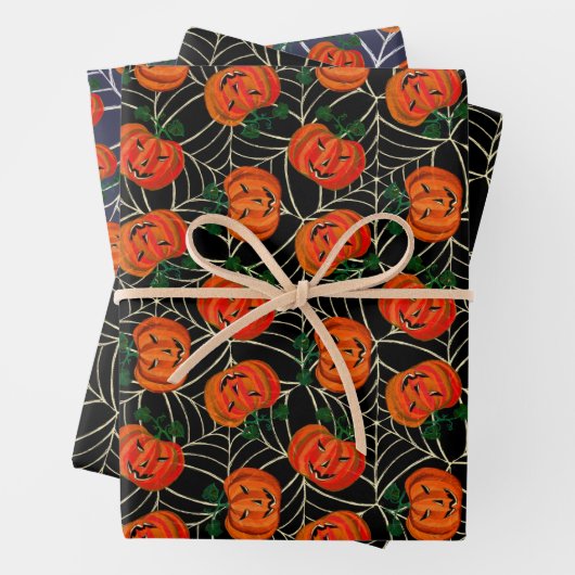Jack o'lantern & Cobweb Pattern Kürbis Halloween Geschenkpapier Set (Beispiel)