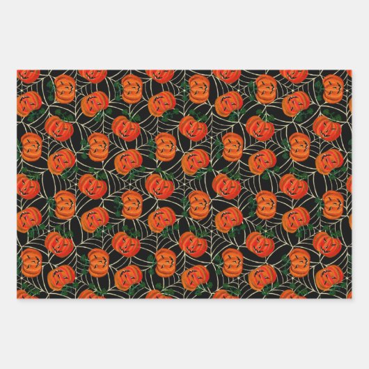 Jack o'lantern & Cobweb Pattern Kürbis Halloween Geschenkpapier Set (Vorderseite)