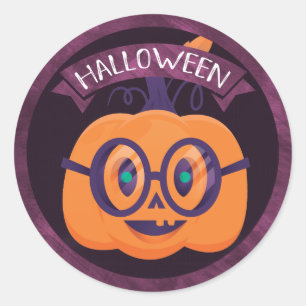 Jack O'Lantern, die Brillen Halloween tragen Runder Aufkleber