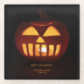 Jack O'Lantern Funny Lit Carved Pumpkin Halloween Glasuntersetzer (Vorderseite)