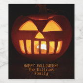 Jack O'Lantern Funny Lit Carved Pumpkin Halloween Weinetikett (Einzelnes Label)