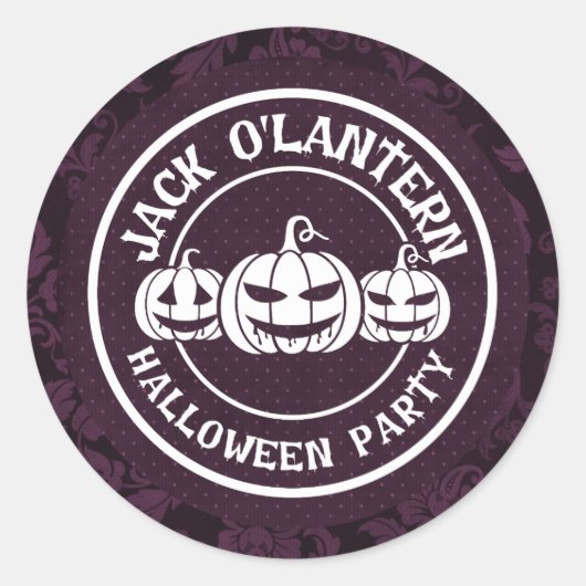 Jack O'Lantern Halloween-Party Dunkel Lila Runder Aufkleber (Vorderseite)