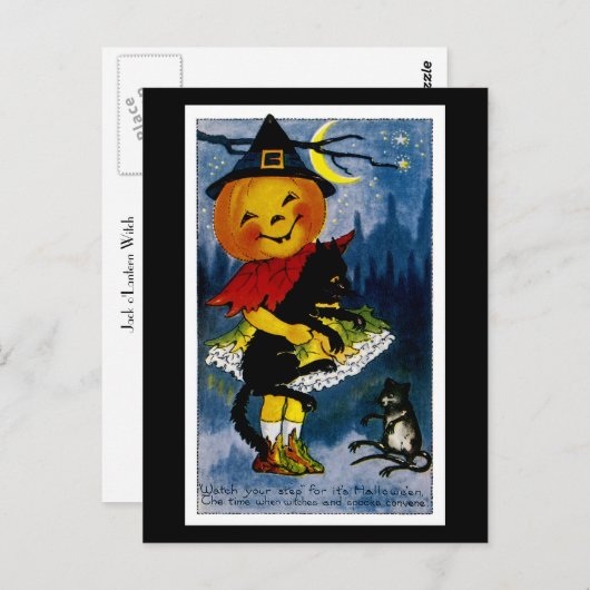 Jack o'Lantern Hexe Postkarte (Vorne/Hinten)