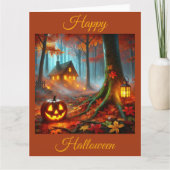 Jack O'Lantern im Spooky-Wald zu Halloween Karte (Vorderseite)