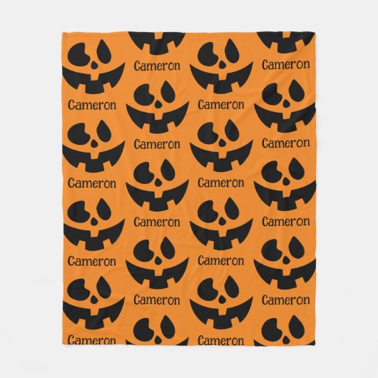 Jack O'Lantern Schwarzer Orange Personalisierter N Fleecedecke (Vorderseite)