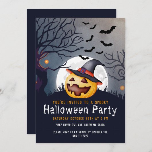 Jack O'Lantern Spooky Kinder Halloween-Party Einladung (Vorne/Hinten)