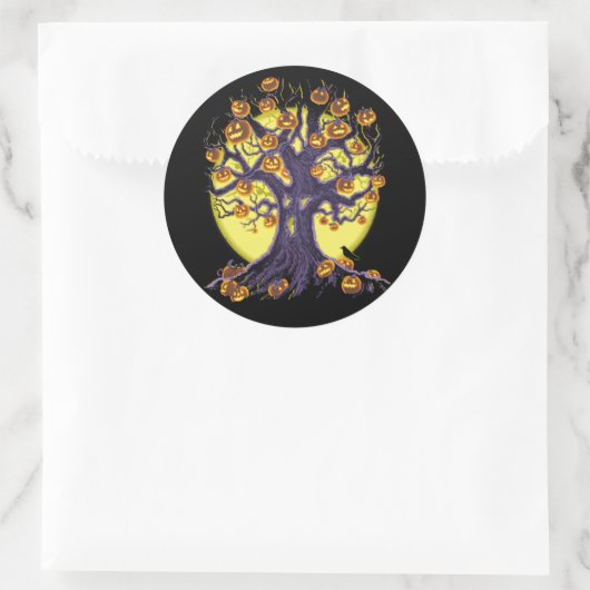 Jack O'Lantern Tree Runder Aufkleber (Tasche)