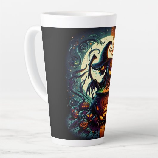 Jack-o'lantern und Hexenkelett Latte Tasse (Linke Ecke)