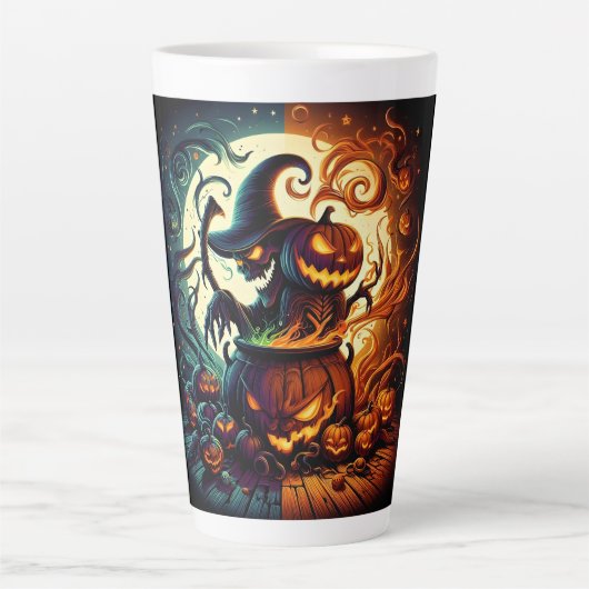 Jack-o'lantern und Hexenkelett Latte Tasse (Vorderseite)