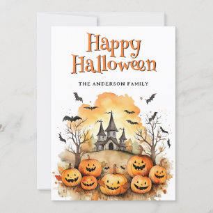 Jack O'Lanterns Bats Ghosts Halloween Card Feiertagskarte