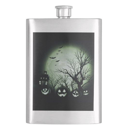 Jack O'Lanterns nachts Flachmann (Vorderseite)