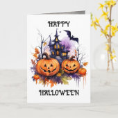 Jack o'Lanterns Spuk Haus Halloween Karte (Gelbe Blume)