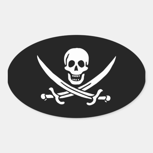 Jack Rackham; Piratenflagge Flag; Pirate Ovaler Aufkleber (Vorderseite)