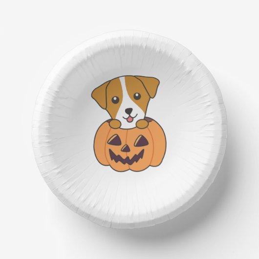 Jack Russel In Pumpkin Cute Dogs Happy Halloween Pappteller (Vorderseite)