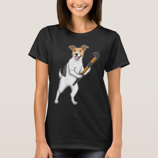 Jack Russel Terrier Hockey-Hockey-Stab T-Shirt (Vorderseite)