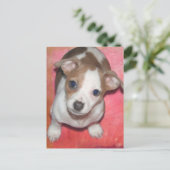 Jack Russel Terrier Puppy auf rosa Postkarte (Stehend Vorderseite)