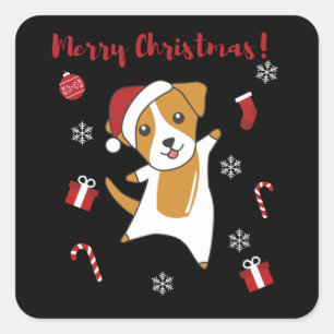 Jack Russel Weihnachtshund Wintertiere Hunde Quadratischer Aufkleber