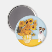 Jack Russell 11 - Sonnenblumen Magnet (Vorderseite/Rückseite)