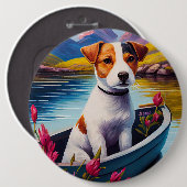 Jack Russell auf einem Paddel: Ein landschaftliche Button (Vorne & Hinten)