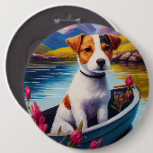 Jack Russell auf einem Paddle: Ein Landschaftliche Button (Vorne & Hinten)
