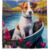 Jack Russell auf einem Paddle: Ein Landschaftliche Duschvorhang (Vorderseite)