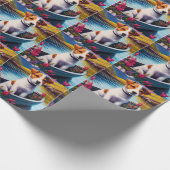 Jack Russell auf einem Paddle: Ein Landschaftliche Geschenkpapier (Ecke)