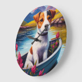 Jack Russell auf einem Paddle: Ein Landschaftliche Große Wanduhr (Winkel)