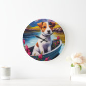 Jack Russell auf einem Paddle: Ein Landschaftliche Große Wanduhr (Zuhause)