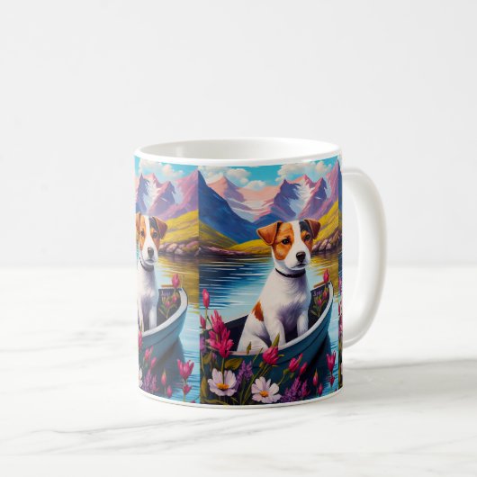 Jack Russell auf einem Paddle: Ein Landschaftliche Kaffeetasse (VorderseiteRechts)