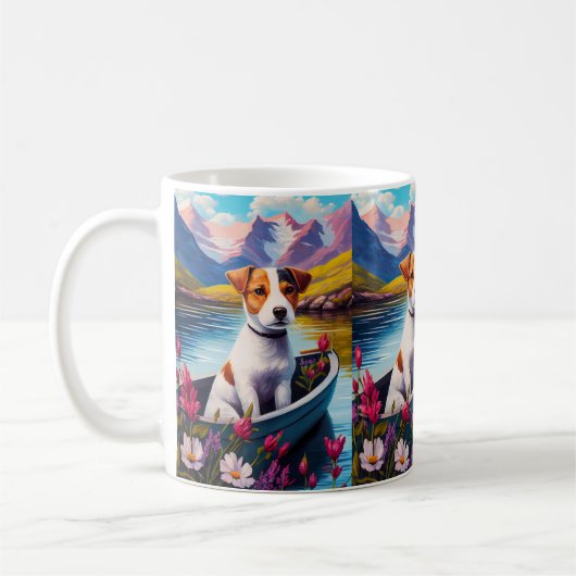 Jack Russell auf einem Paddle: Ein Landschaftliche Kaffeetasse (Links)