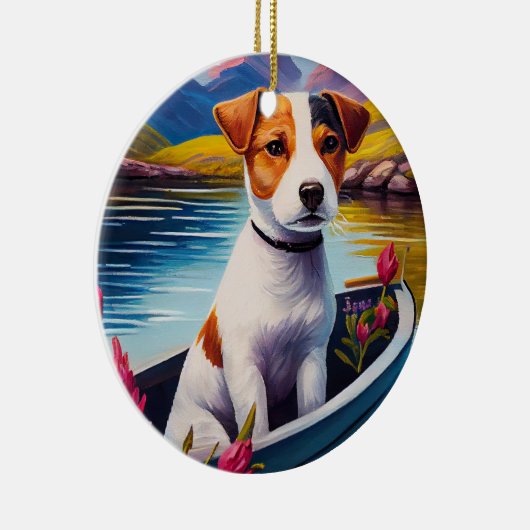 Jack Russell auf einem Paddle: Ein Landschaftliche Keramik Ornament (Rechts)