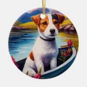 Jack Russell auf einem Paddle: Ein Landschaftliche Keramik Ornament (Vorne)