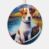 Jack Russell auf einem Paddle: Ein Landschaftliche Keramik Ornament (Links)