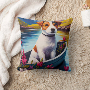 Jack Russell auf einem Paddle: Ein Landschaftliche Kissen