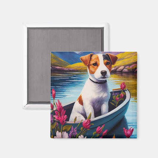 Jack Russell auf einem Paddle: Ein Landschaftliche Magnet (Vorderseite/Rückseite)