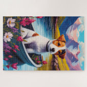 Jack Russell auf einem Paddle: Ein Landschaftliche Puzzle (Horizontal)